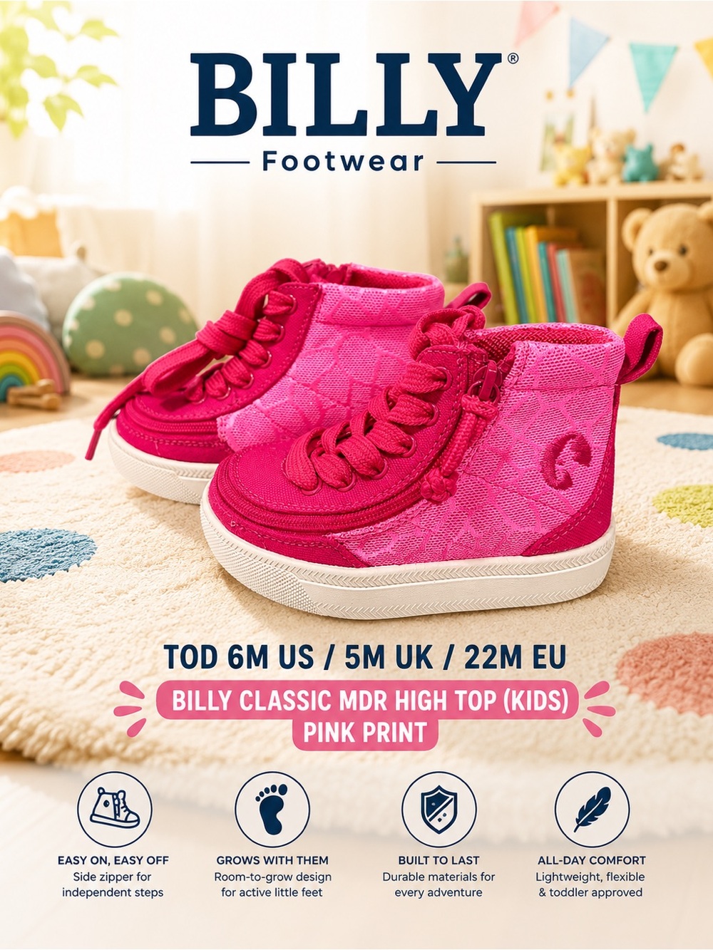 BILLY Footwear Classic MDR High Top Sneakers
Pink/Red Print | Toddler Size 6M US
